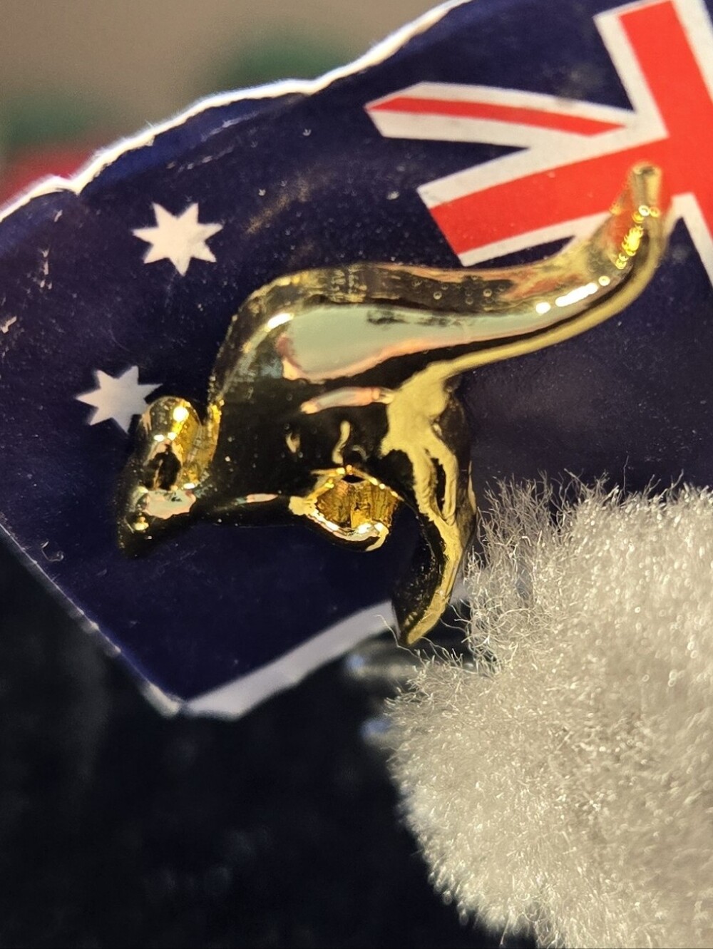 Australia Souvenir Koala Mini Plush Holding Gold Tone Kangaroo Pin
